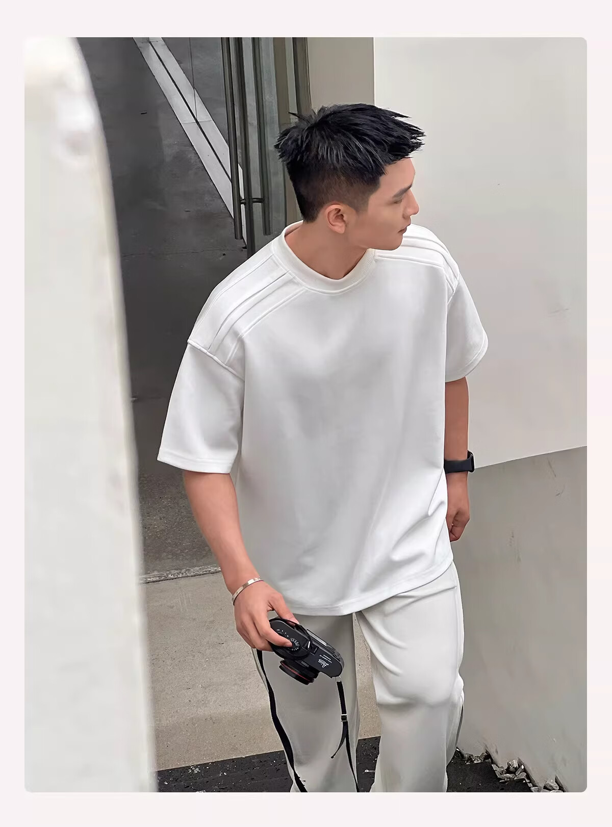 PLAYBOY Jelly Cotton Cooling 7A Antibacterial Short Sleeve T-Shirt Men's Premium Summer Heavyweight Solid Color Straight Shoulder Tee 14