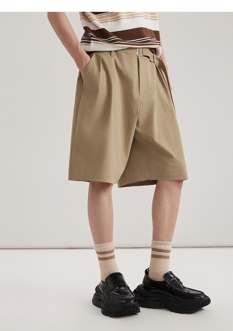 CABBEEN Cotton-Feel Hidden Twill Men's Loose Pleated Casual Shorts 2026 Spring Summer Durable Stretch Short Casual Pants 18