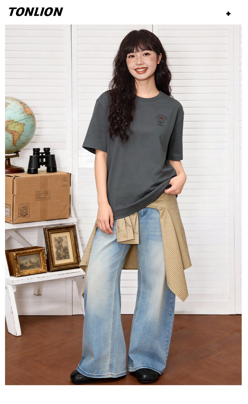 TonLion Women's Summer New Pure Cotton Short Sleeve Loose T-Shirt Cartoon Design Trendy High-Quality Half Sleeve Top 12
