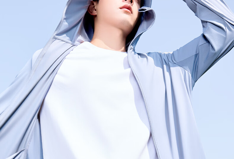 MINISO Ice Silk Hooded Sun Protection Jacket for Men, Cool and Breathable Lightweight Skin Jacket, Outdoor High SPF Sun Protection, Z Ice Blue, 3XL 23