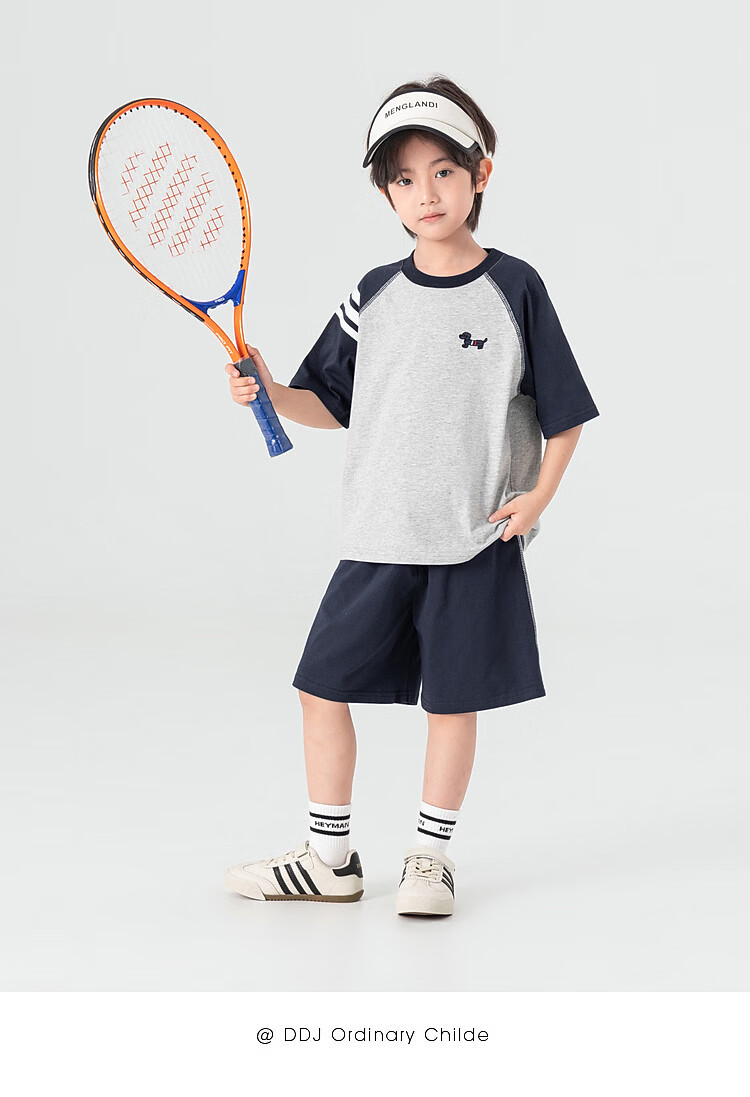 Duoduo Kids Pure Cotton Cooling College Style Set Boys 2026 Summer Raglan Short Sleeve Shorts Two-Piece Sportswear 22
