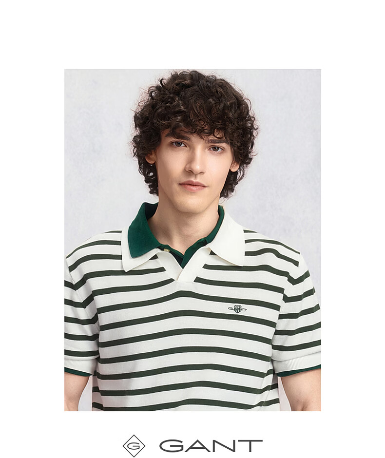 GANT Summer Men's Striped Color-Block Vintage Casual Seagull Collar Knit Polo 109-White Gray M 4