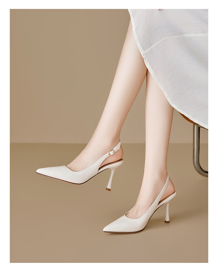 Zhuoshini Elegant Pointed Toe High Heels 2026 Spring Summer New Thin Heel Comfortable Commuter Sandals Off-White Size 35 13