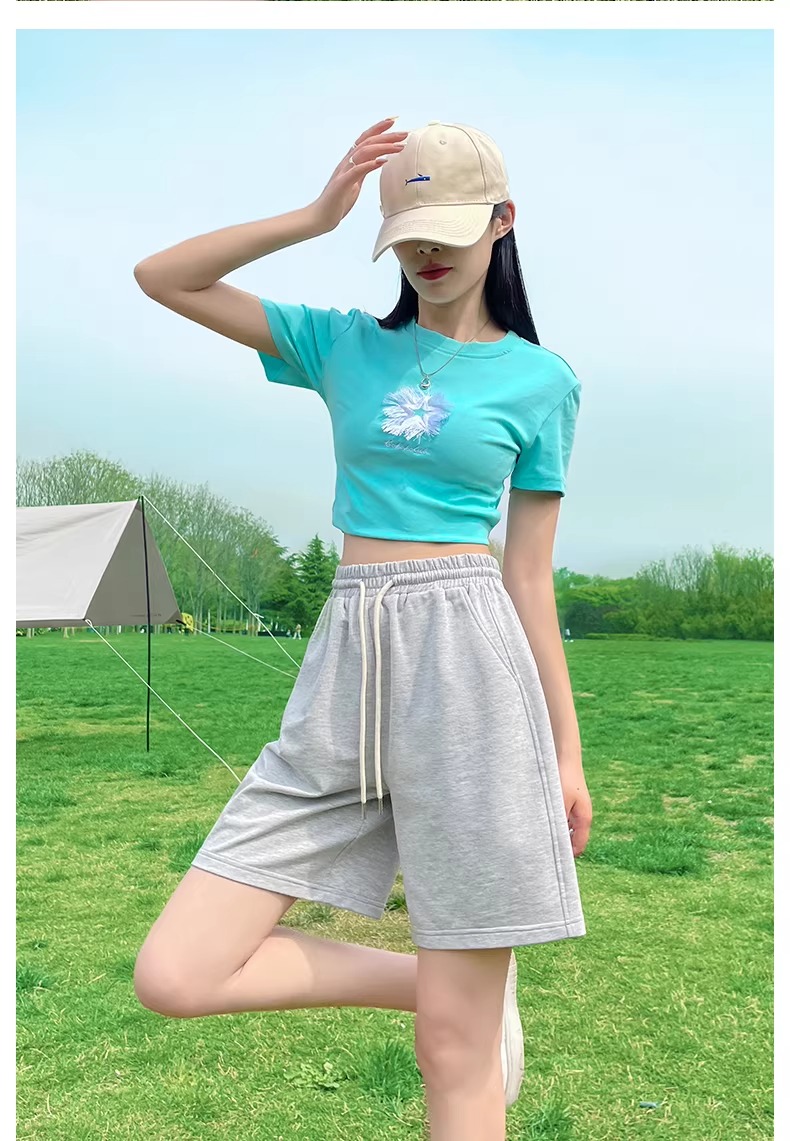 MINISO Women's Sports Shorts 2026 New Summer Lightweight Heather Gray Mid-Length Casual Wide-Leg Five-Point Pants for High School Students 23