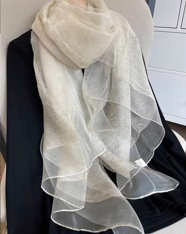 Lagur Lightweight Thin Double-Layer Silk Blend Beige Scarf Shawl for Women Spring Autumn Fashion Shawl Blue 1