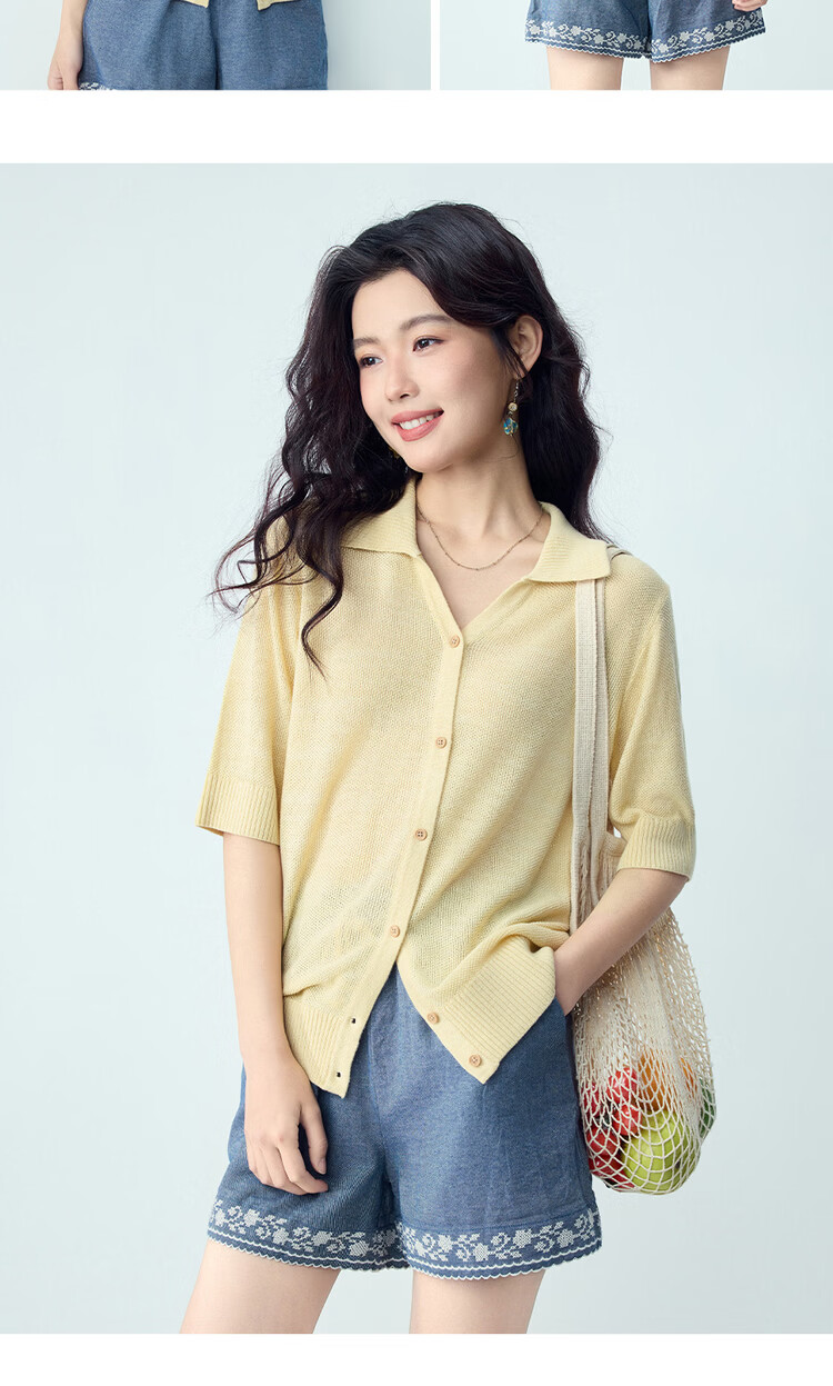 Giordano Seagull Collar Knitwear Women 2026 Summer New Light Spring Color V-Neck Short Sleeve Cardigan 13356236 11