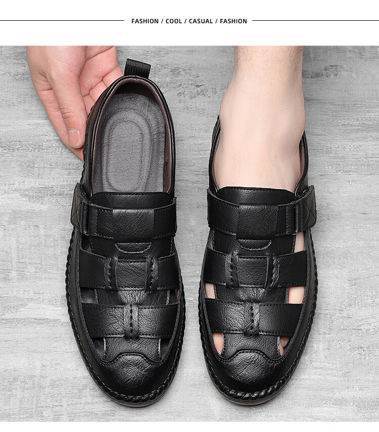 Jingzhenlianggong New Casual Sandals High-Quality Ultra-Soft Men's Breathable Sandals Wear-Resistant Non-Slip Black [Upgraded Version] Size 39 17