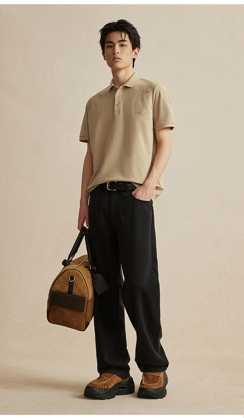 CABBEEN 200G Sorona Cooling Pique Polo Shirt Breathable Honeycomb Texture Plum Blossom Embroidery Summer 2026 Short Sleeve Polo 14