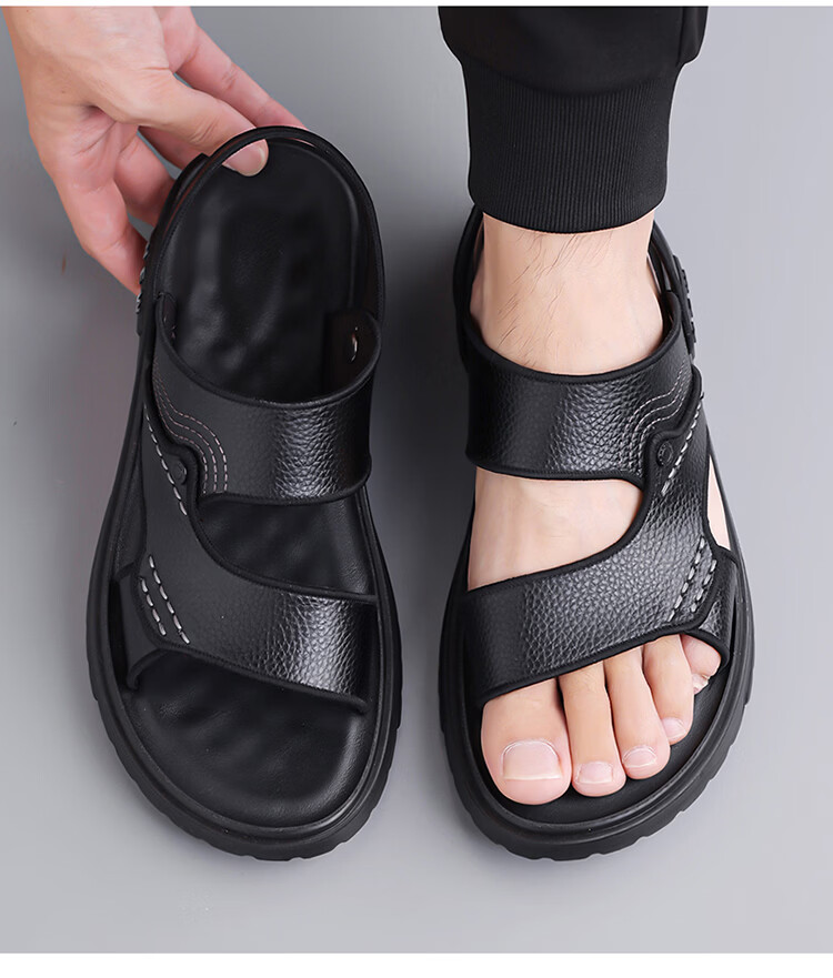Woodpecker Men's Sandals 2026 New Genuine Leather Thick Sole Beach Shoes Summer Outdoor Non-Slip Wear-Resistant Dual-Purpose Slippers Driving 7