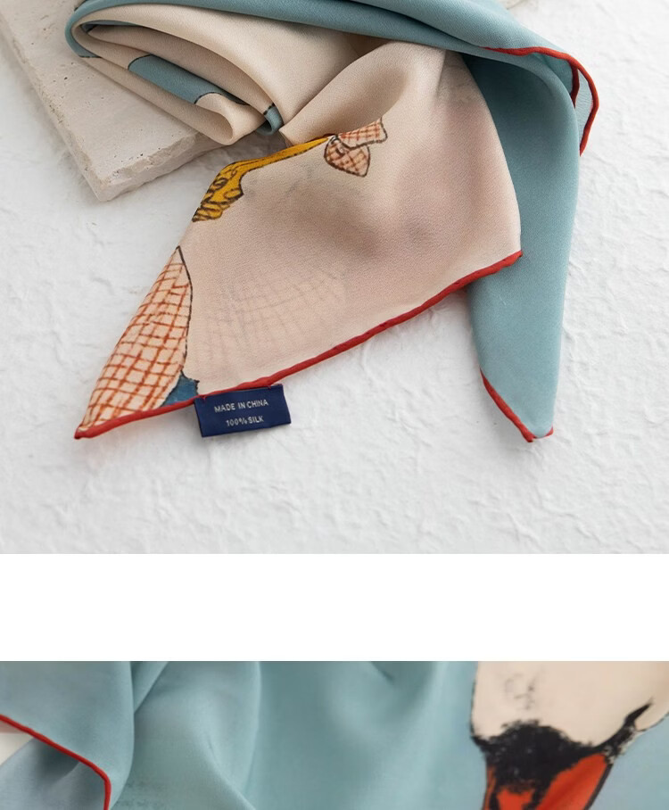 Lagur Swan Fairy Tale Silk Scarf Mulberry Silk Headband Summer Women's Square Scarf Fairy Tale Town (Pink Gift Box) 16