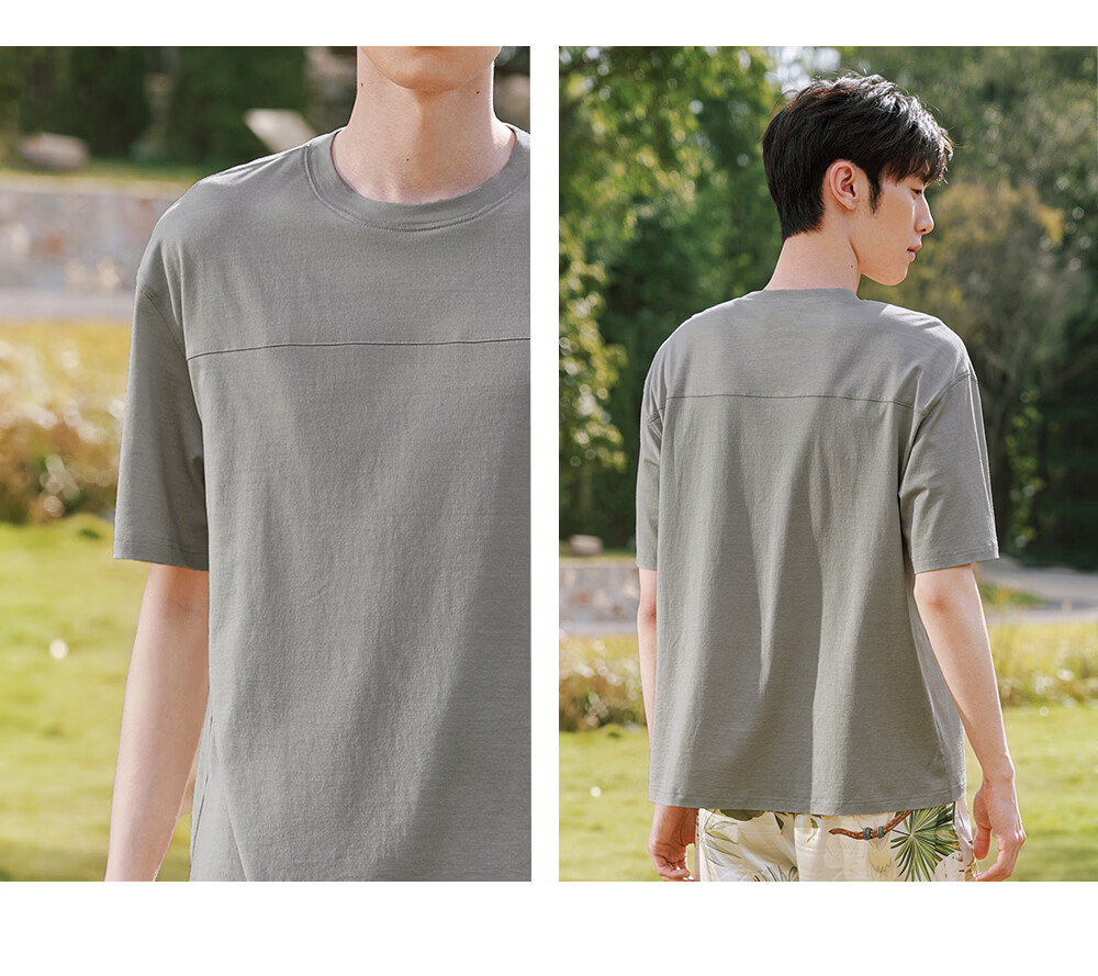 Jinsanta Mulberry Silk Men's Fashion Crew Neck Short Sleeve Silk T-Shirt Outerwear 11