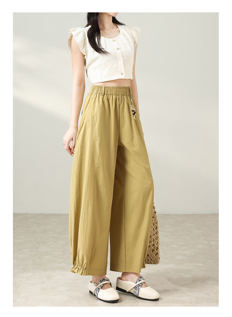 Langsha Chinese Style Flower Bud Casual Pants Women Year of the Horse Spring Summer Thin High Waist Comfortable Wide Leg Lazy Fashion Versatile Pants 17