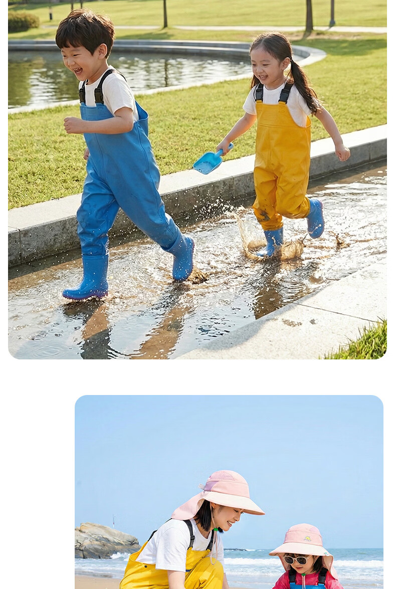 FOOTOPPO Kids Waterproof Rain Boots and Waders Full-Body Water Play Pants Splash Pants Water Gear Waterproof Rain Pants 27