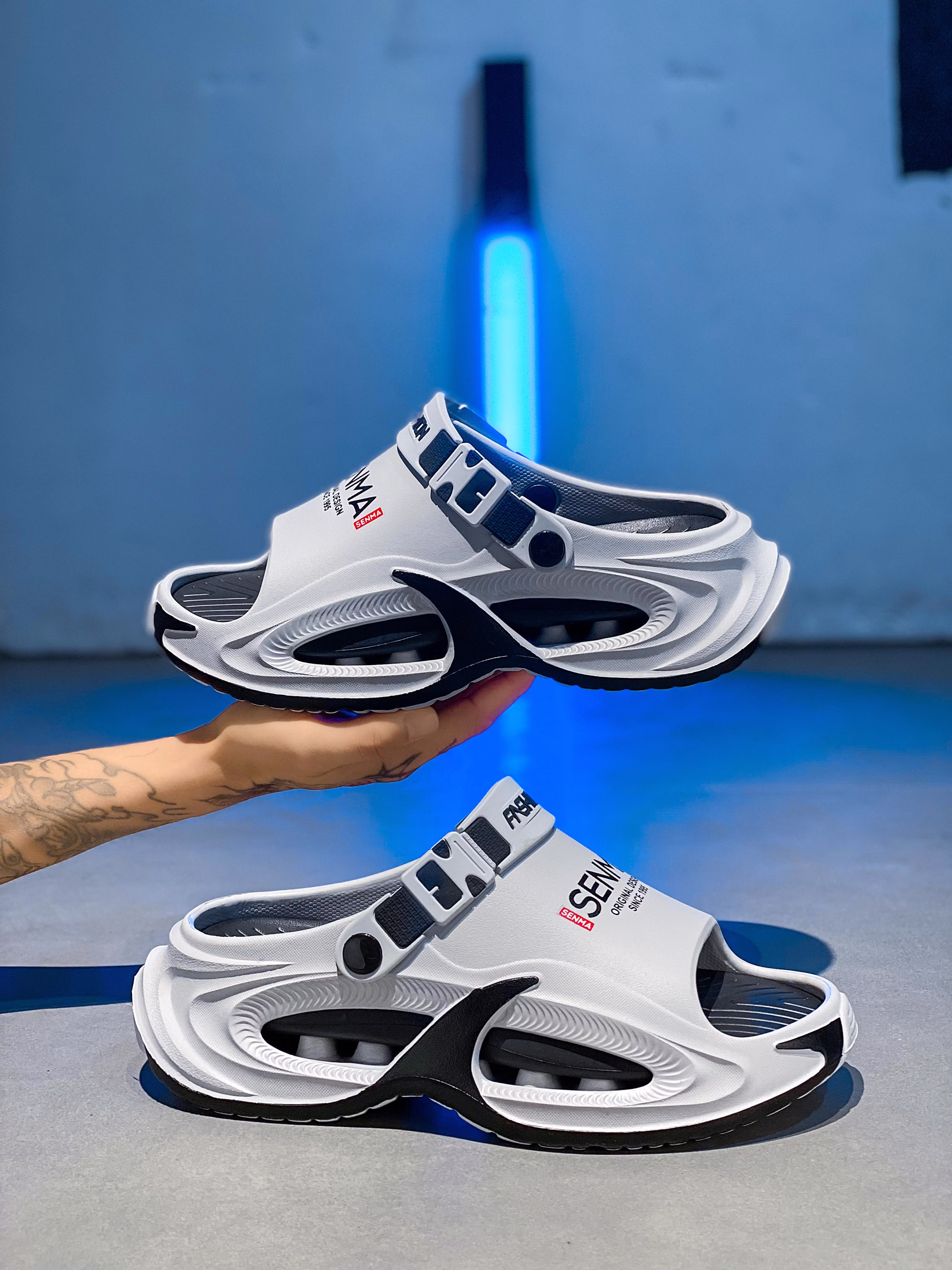 Senma Men's Summer Slippers Outdoor Non-Slip Thick Sole Large Size Beach Sandals White 38-39 21