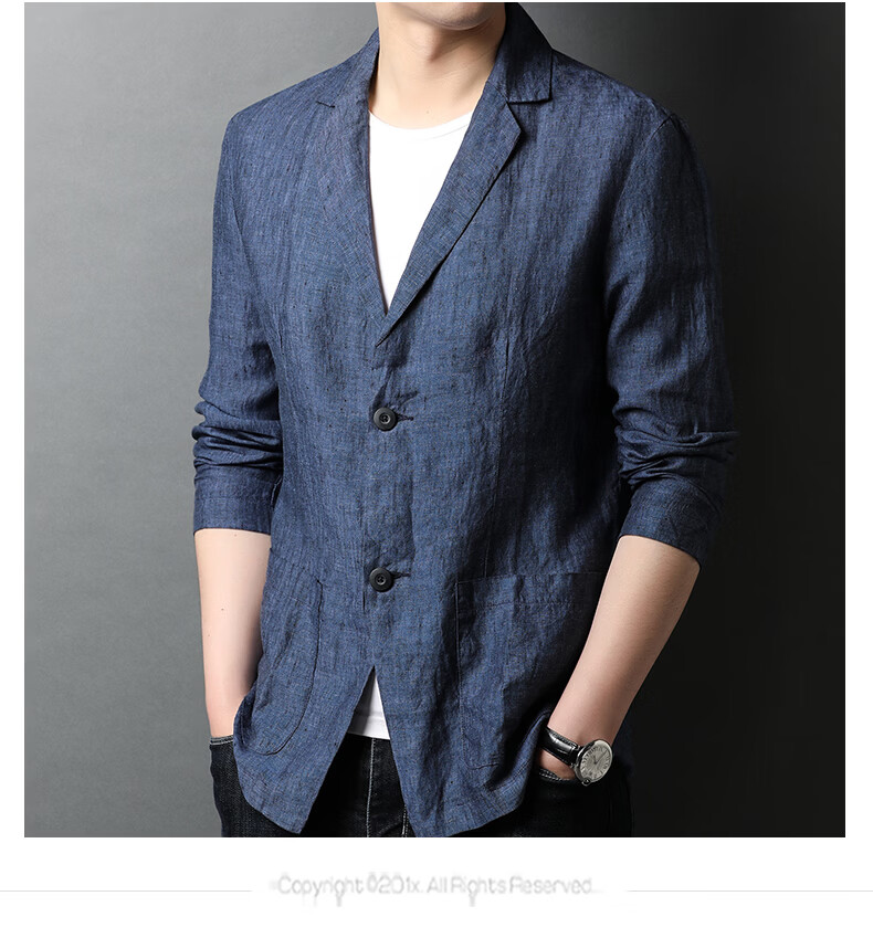 ROMON 100% Pure Linen Men's Blazer Spring Autumn Casual Solid Color Single-Breasted Slim Fit Korean Style Lightweight Jacket 11