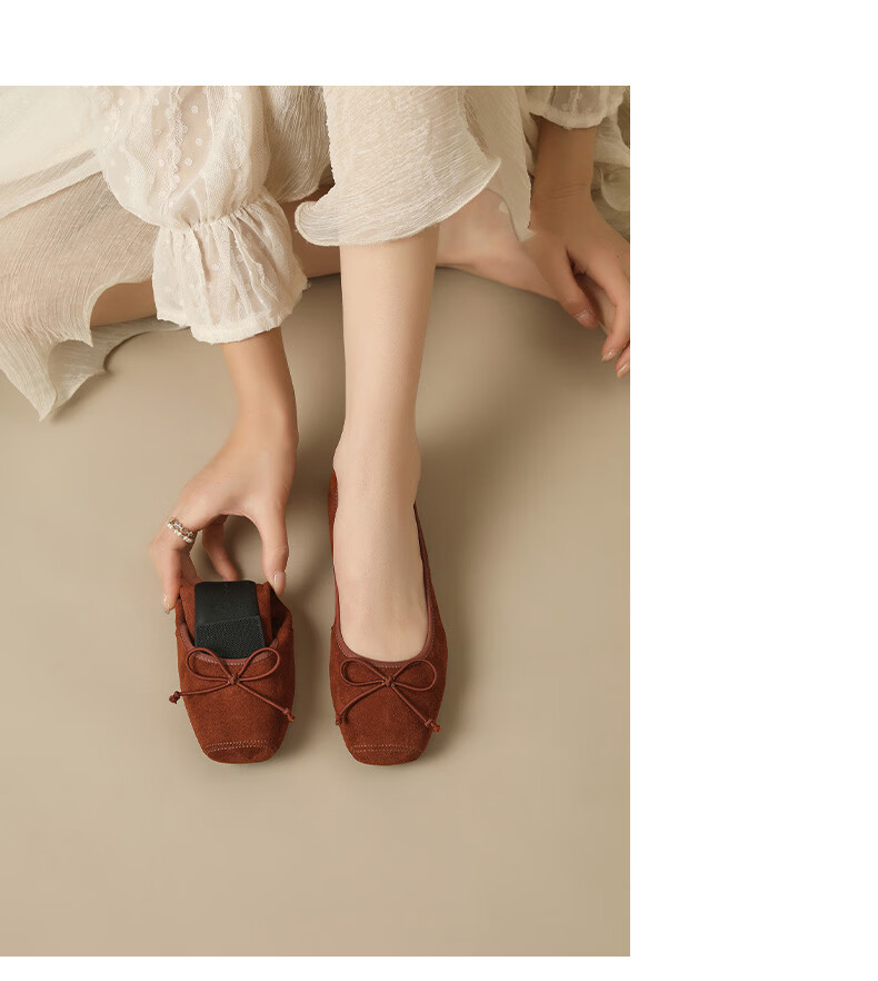 Quicheshoes Women's Ballet Flats Pig Nose Suede Low-Cut Flat Shoes Spring Autumn Soft Sole Slip-On Red Size 35 16