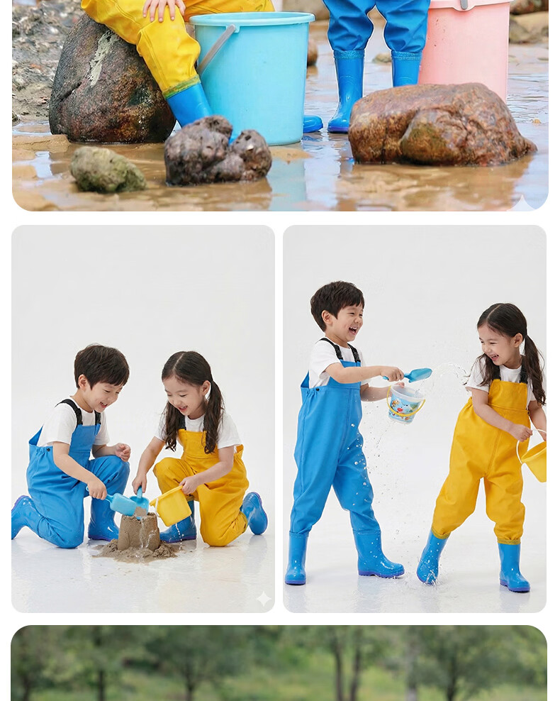 FOOTOPPO Kids Waterproof Rain Boots and Waders Full-Body Water Play Pants Splash Pants Water Gear Waterproof Rain Pants 25