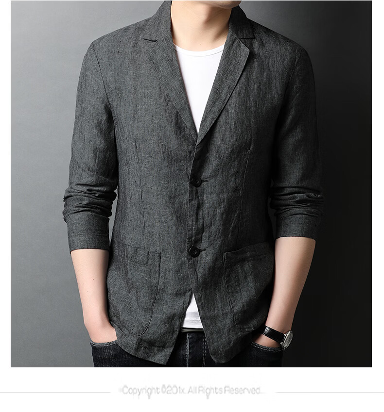 ROMON 100% Pure Linen Men's Blazer Spring Autumn Casual Solid Color Single-Breasted Slim Fit Korean Style Lightweight Jacket 12
