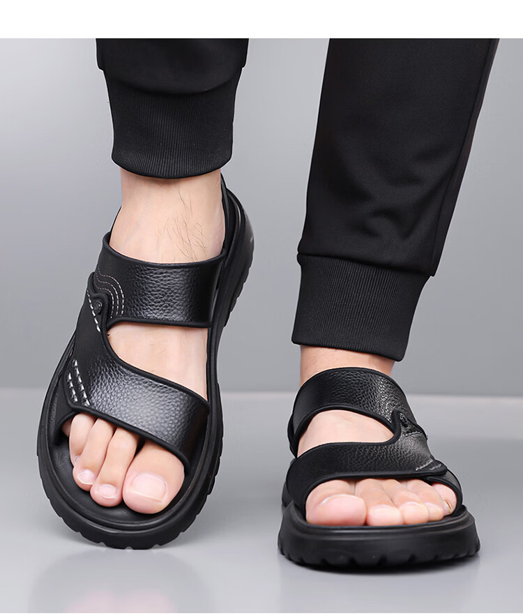 Woodpecker Men's Sandals 2026 New Genuine Leather Thick Sole Beach Shoes Summer Outdoor Non-Slip Wear-Resistant Dual-Purpose Slippers Driving 20