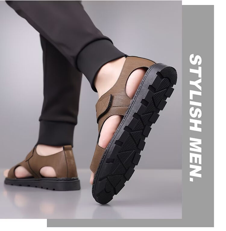 Jingzhenlianggong Men's Summer Sandals Dual-Use Slippers Non-Slip Soft Sole Beach Shoes Dark Brown [Lace-Up] Size 41 17