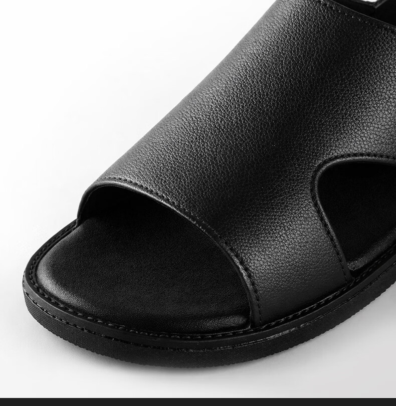 FOOTOPPO Men's Summer Leather Sandals Open Toe Hollow Breathable Non-slip Odor-resistant Soft Sole Outdoor Beach Shoes Black 5