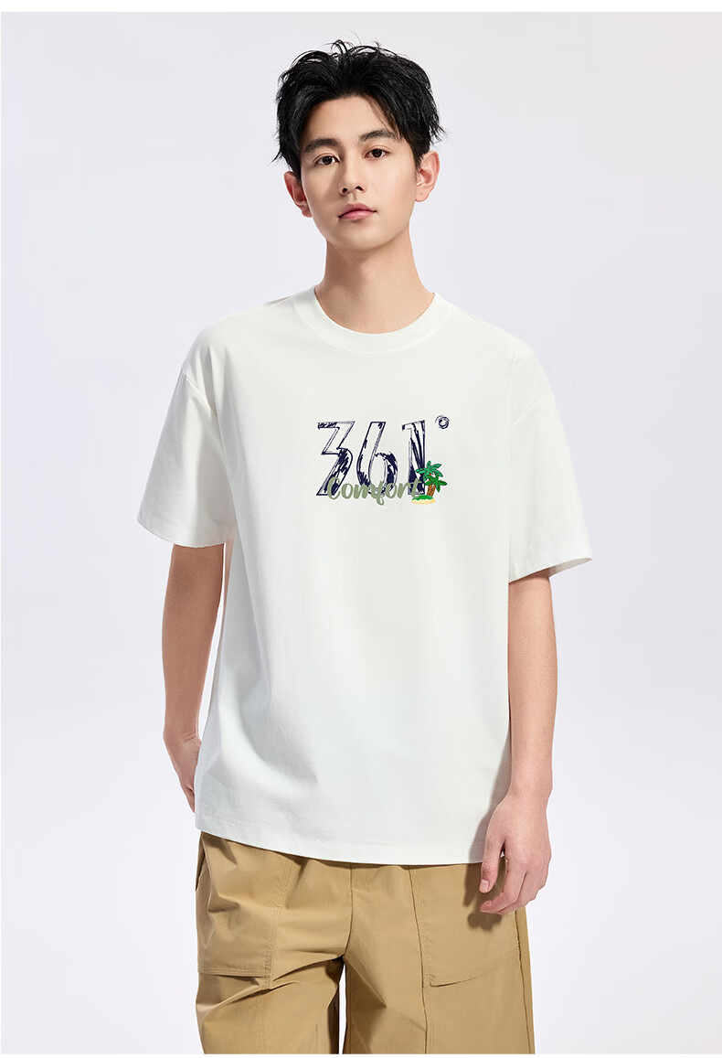 361° Couple's Short Sleeve T-Shirt Spring Summer New Pure Cotton Outdoor Sports Top 632520183F Off-White 2XL 13