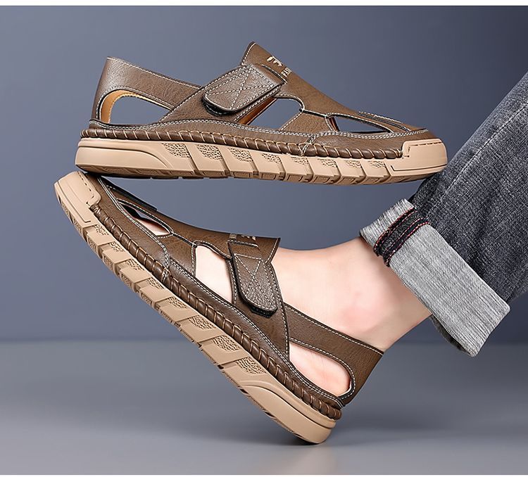 Jingzhenlianggong New Casual Sandals High-Quality Ultra-Soft Men's Breathable Sandals Wear-Resistant Non-Slip Yellow [Leather Version] Size 43 19