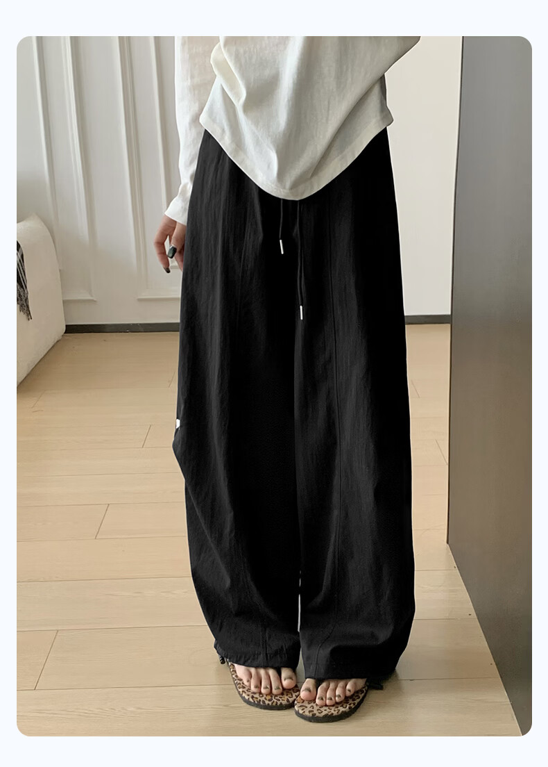Langsha High Waist Casual Pants for Women Spring Summer Loose Straight Embroidered Washed Wide Leg Trousers Versatile Travel Long Pants Female 19
