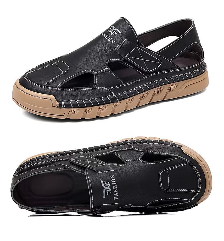 Jingzhenlianggong New Casual Sandals High-Quality Ultra-Soft Men's Breathable Sandals Wear-Resistant Non-Slip Yellow [Leather Version] Size 43 37