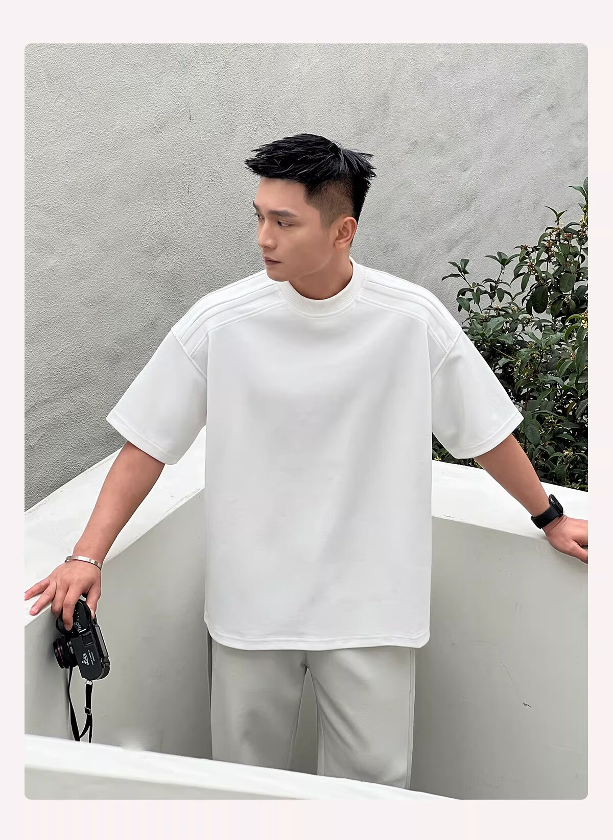 PLAYBOY Jelly Cotton Cooling 7A Antibacterial Short Sleeve T-Shirt Men's Premium Summer Heavyweight Solid Color Straight Shoulder Tee 12