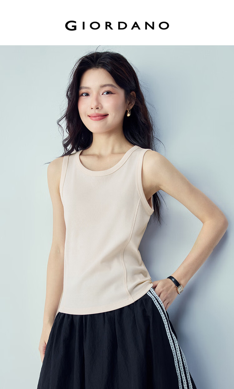 Giordano Women's Sleeveless T-Shirt New Solid Color Ribbed Knit Slim Fit Round Neck Tank Top 13326225 3