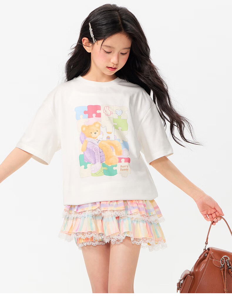 BARRY BANNY Girls Gradient Skirt 2026 Summer Kids Anti-Exposure Lace Short Skirt 8027 Pastel 160 23