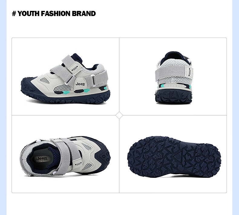 JEEP Kids Sports Shoes Spring Summer Single Mesh Breathable Dad Sneakers Non-slip Mesh Shoes Boys Girls Running Shoes Black Gray Size 37 31