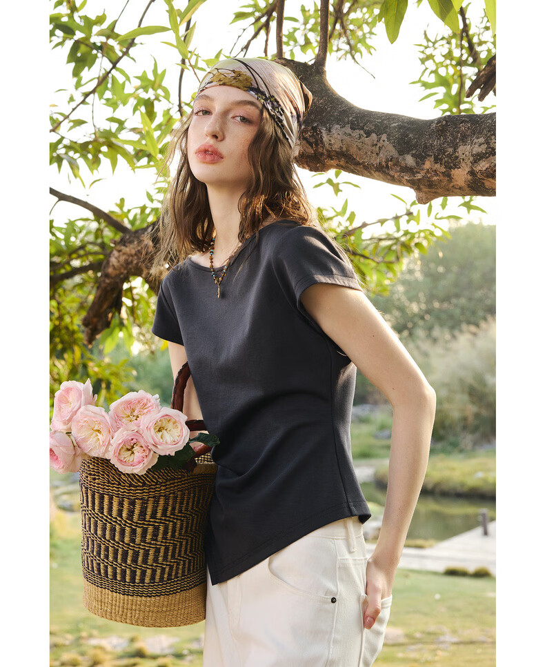 Olrain Women's Casual Short Sleeve T-Shirt Summer Off-Shoulder Waist Slim Fit Top Gray L 17