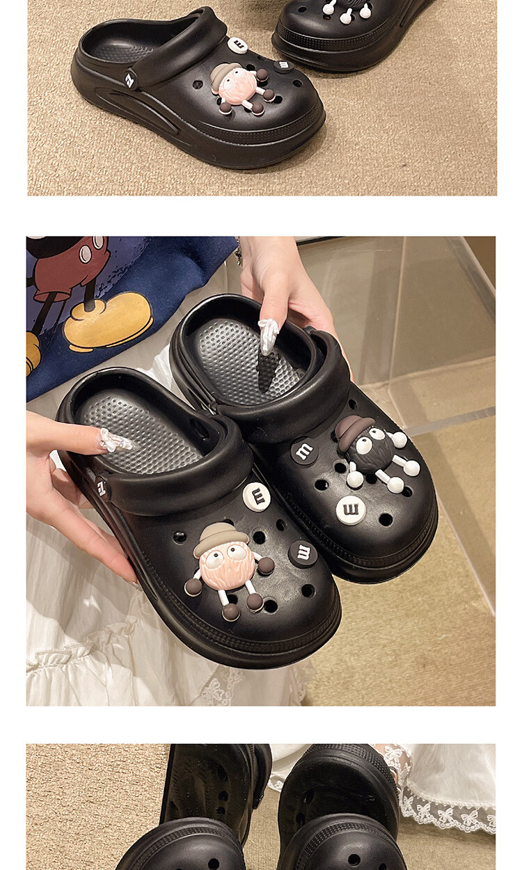 AILAIJIA Cute Thick Sole Clogs Women Open Toe Slippers Summer Outdoor Sandals Black Size 38-39 7