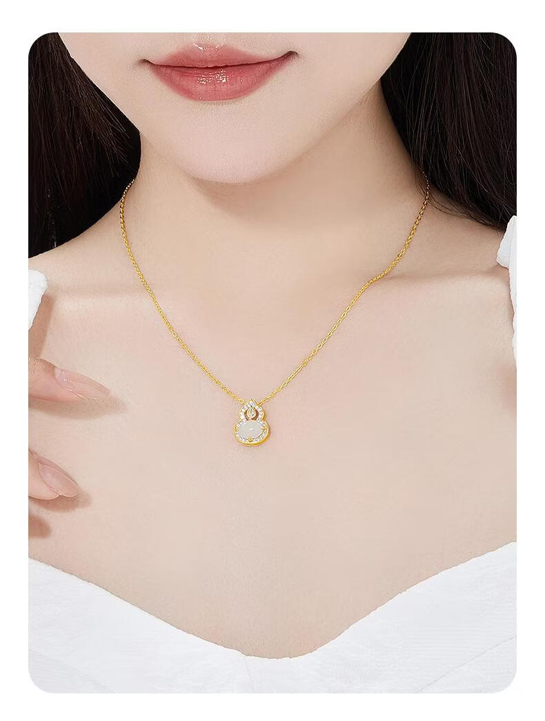 Lao Miao Hetian Jade Gourd Pure Silver Necklace Women's New Pendant Valentine's Day Practical High-End Birthday Gift for Wife Girlfriend 4