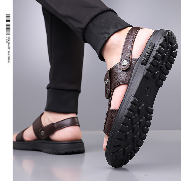 Woodpecker Men's Summer Casual Soft Sole Genuine Leather Beach Sandals Non-Slip Cowhide 17