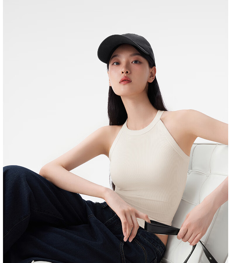 Half-Lined Cooling Padded Halter Tank Top for Women Slim Fit with Built-in Bra Pad Dark Chocolate Black S 16