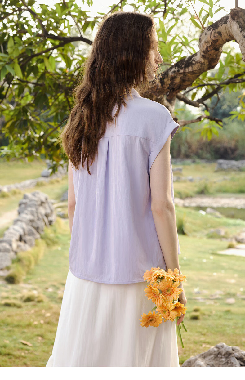 Olrain Lazy Design Short Sleeve Shirt Women's Summer New Elegant Cardigan Top Purple M 20