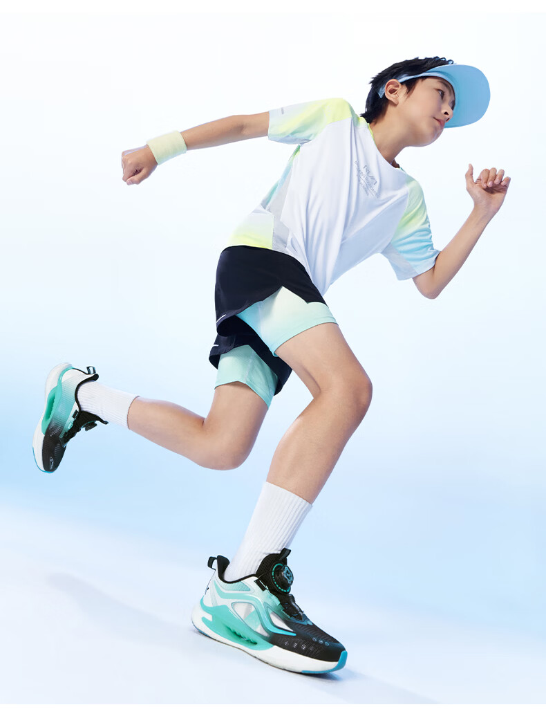 XTEP Youth Hydrogen Wind 9.0 Boys' Dial Running Shoes Sports Shoes Classic White/Super Green/Sea Blue Size 40 28