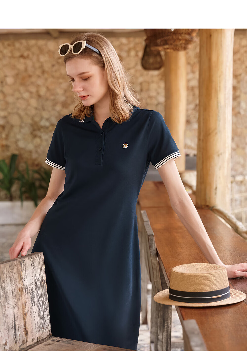 HAZZYS Women's 2026 Summer PHIZ Series Color-Block Edge Casual Dress AQWSE0DBX32 7