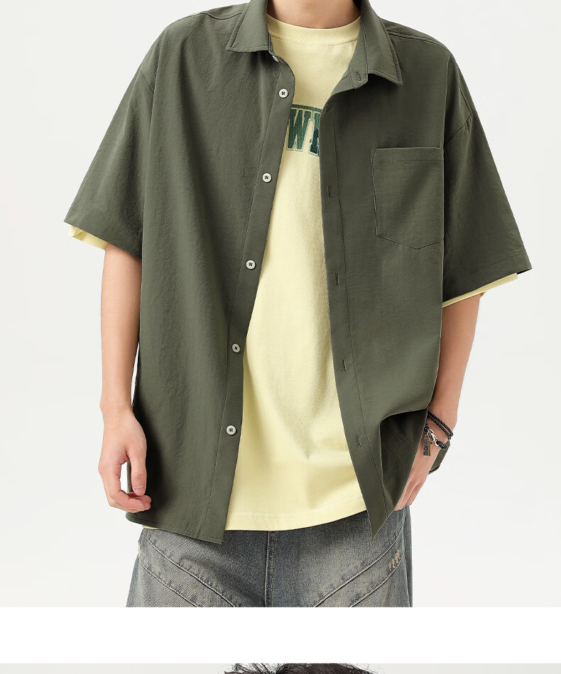 Mark Fairwhale Men's Ice Silk Shirt Solid Color Versatile Summer New Ice Feeling Short Sleeve Polo Shirt Light Beige M 17