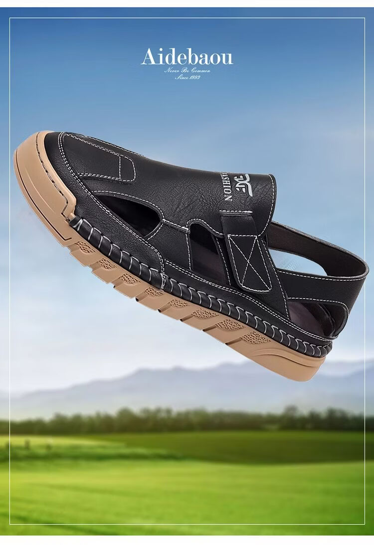 Jingzhenlianggong New Casual Sandals High-Quality Ultra-Soft Men's Breathable Sandals Wear-Resistant Non-Slip Yellow [Leather Version] Size 43 4