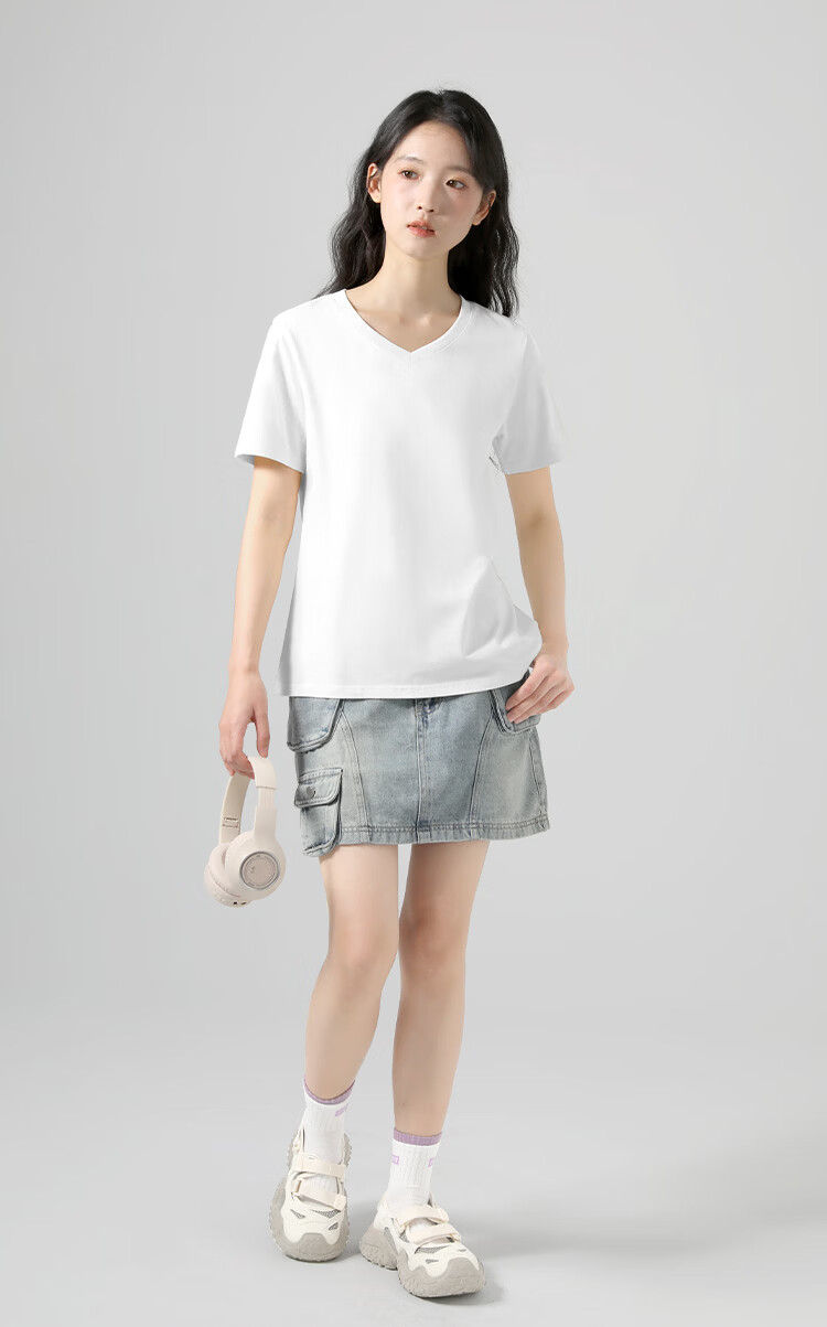 Warrior 100% Cotton V-Neck Short Sleeve T-Shirt Women 2026 Summer New Loose Slim Fit Casual Versatile Top 7