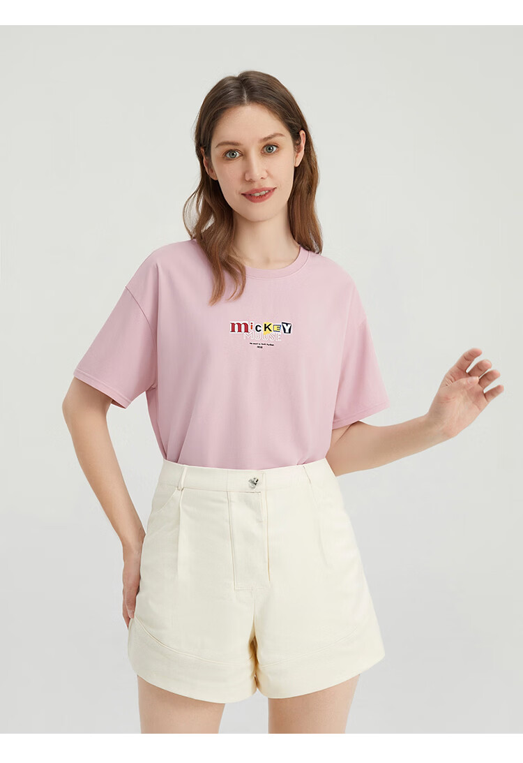 Disney Kids Boys and Girls Short Sleeve T-Shirt 2026 Summer New Parent-Child Matching Children's Basic Off-White Short Sleeve T-Shirt Size 110 36