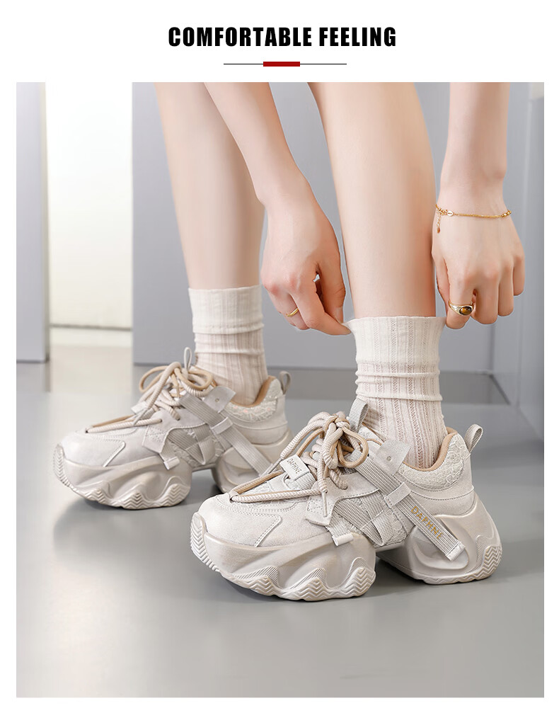 Daphne Thick Sole Height Increasing Chunky Sneakers Women 2026 Spring New Popular Sports Shoes Gray Size 36 3