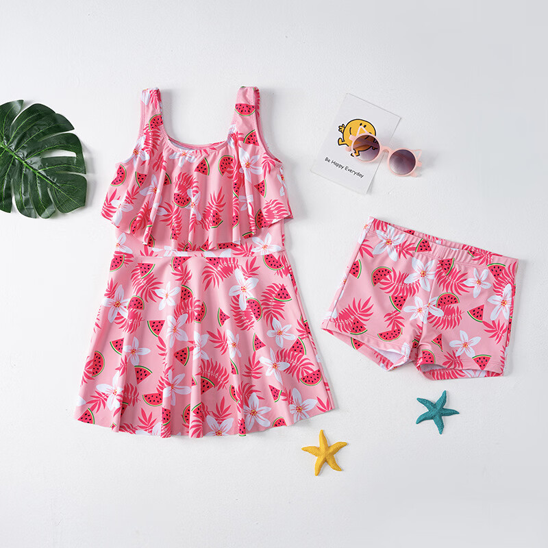 Langsha Children's Girls' Summer Two-Piece Skirted Swimsuit Breathable Bubble Hot Spring Beach Pool Swimwear Set for Older Kids 14