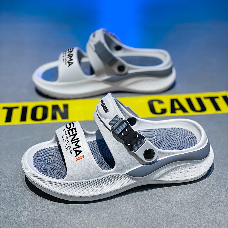 Senma Men's Summer Slippers Soft Sole Outdoor Sports Non-Slip Sandals Dual-Use Black Gray Size 40-41 19