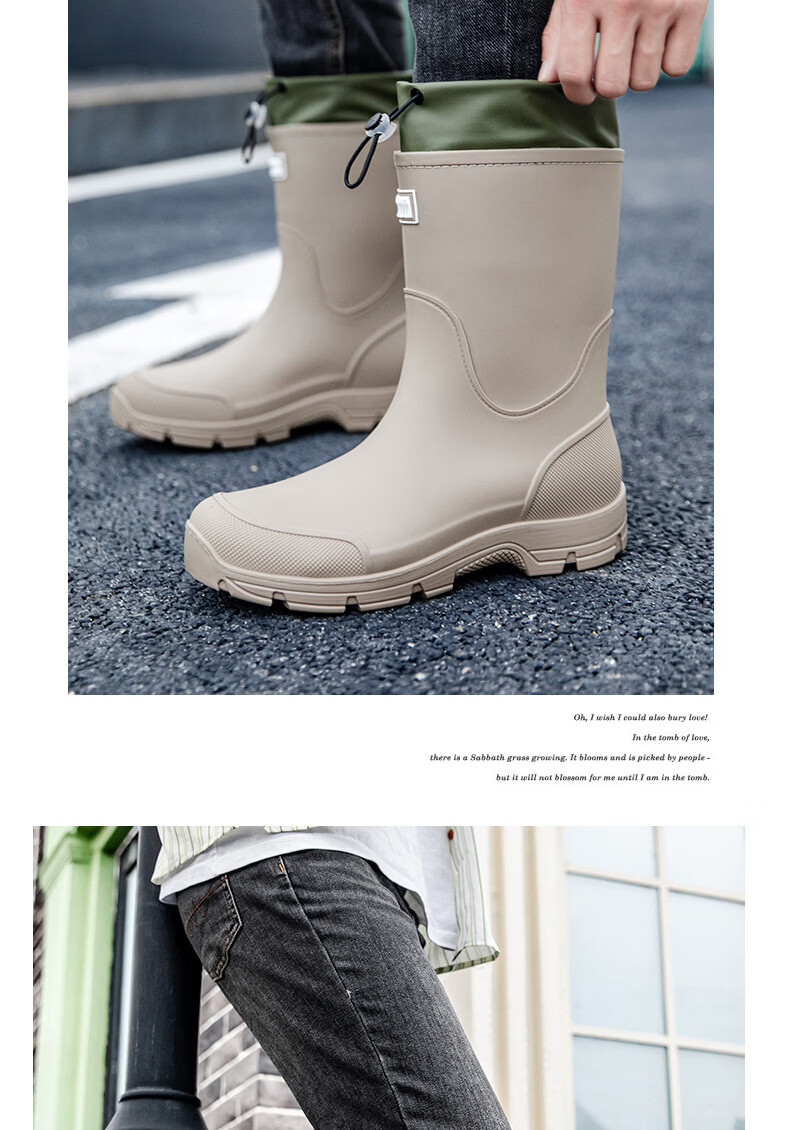 KINGLOVOUN Men's Mid-Calf Waterproof Non-Slip Rain Boots Outdoor Fishing Thick Sole Durable 817/SK Gray Size 42 16