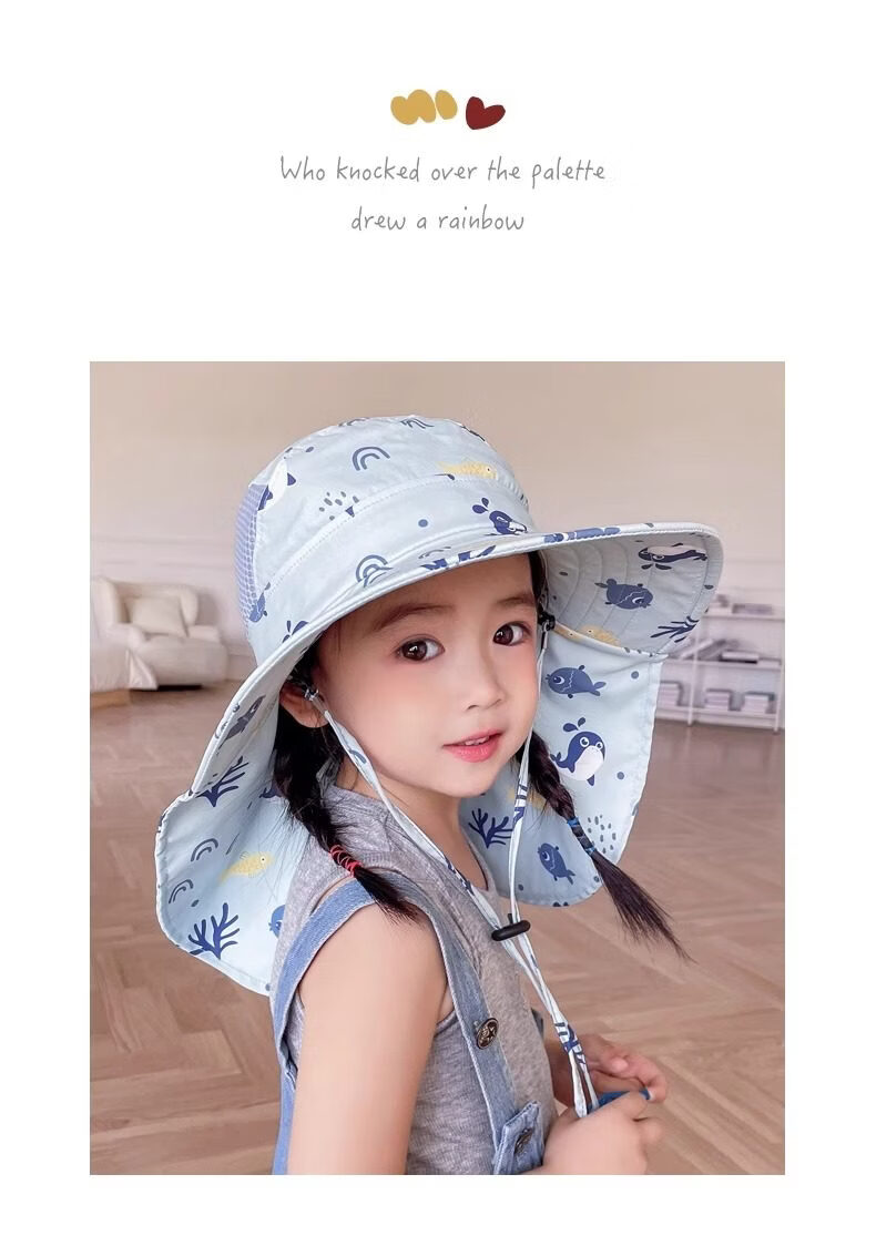 HAOGUAN Kids Sun Hat Summer Sunshade Cap Boys Girls Baby Beach Hat Wide Brim UV Protection 16
